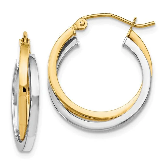 14K 2-tone Polished Hinged Hoop Earrings