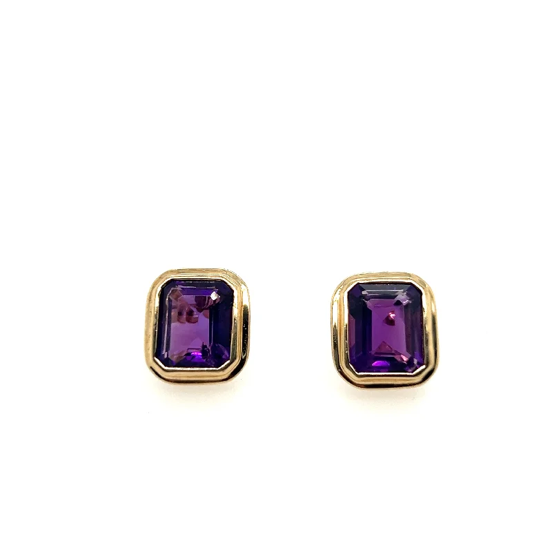 14K Yellow Gold Amethyst Earrings