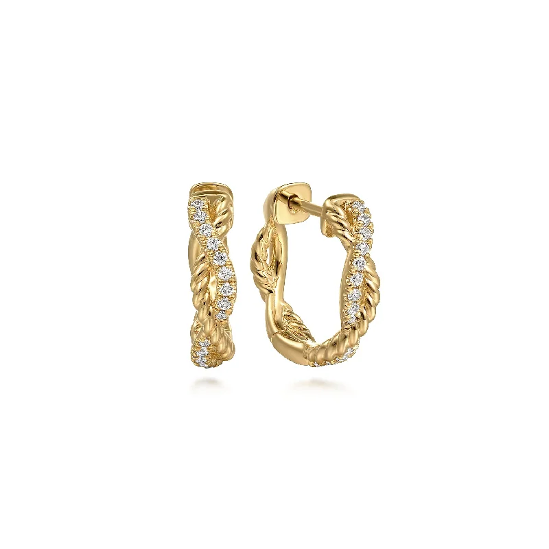 14K Yellow Gold Diamond RopeHuggie Earrings