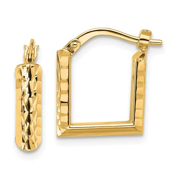 14K Yellow Gold Polished and Diamond-cut Square Hoop Earrings