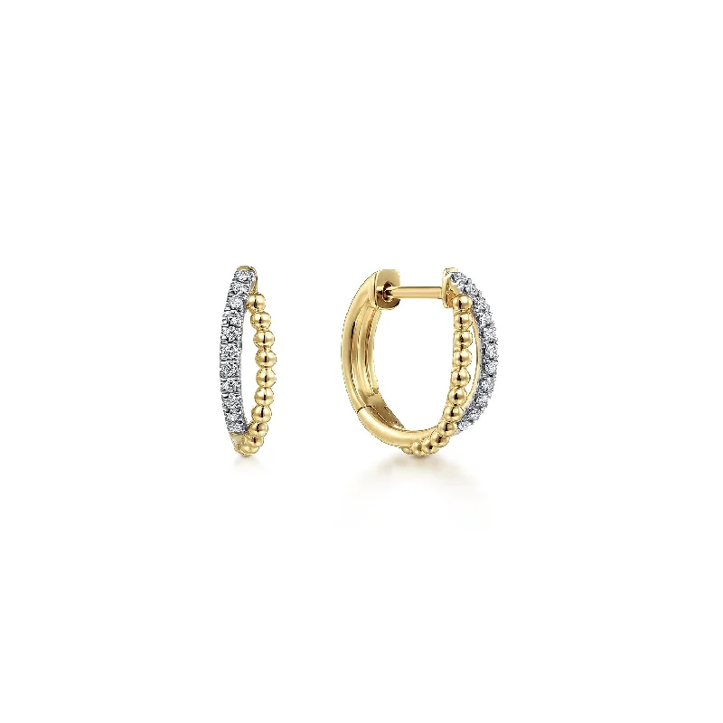 14K Yellow Gold Twisted Pave Diamond Huggie Earrings