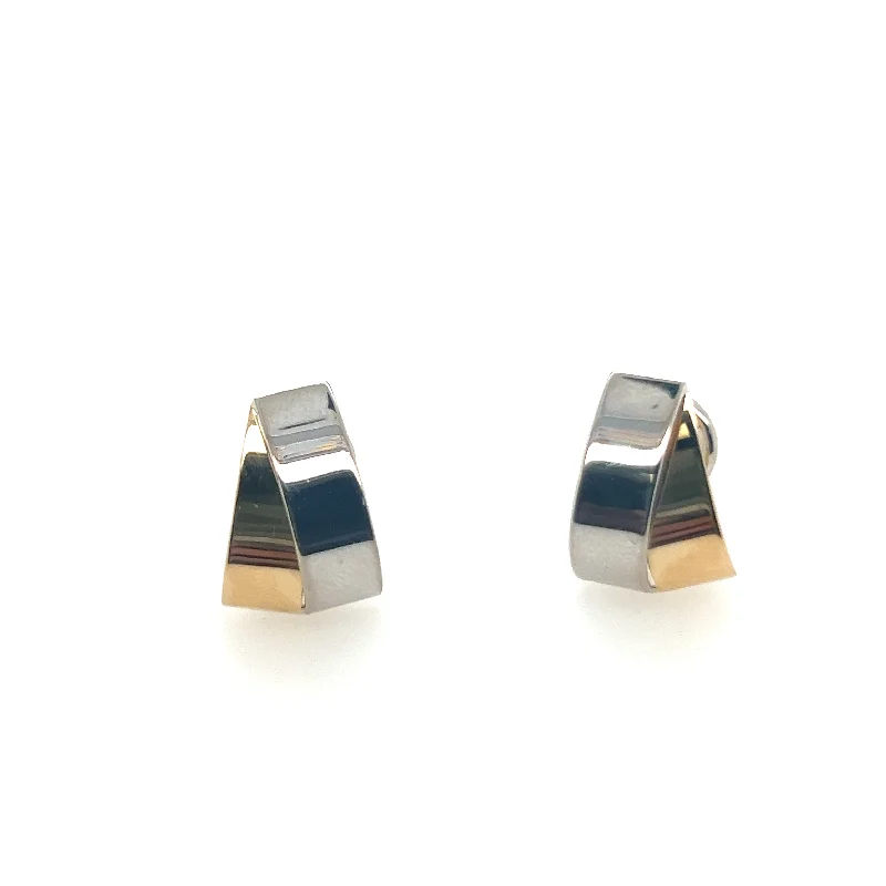 18K 2-tone Level Back Earrings