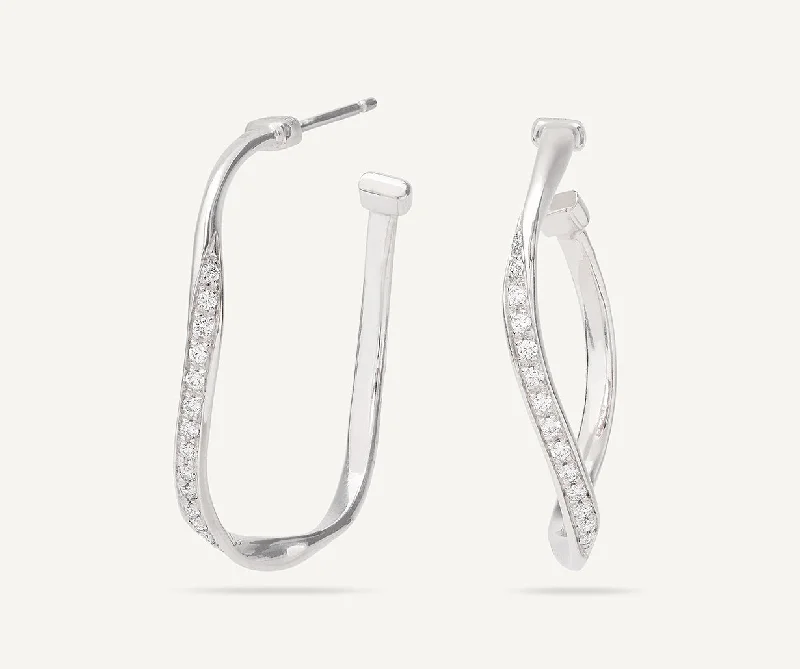 18K White Gold Diamond Hoops