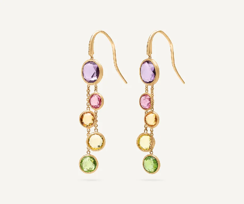 18K Yellow Gold Gemstone 2-Strand Earrings