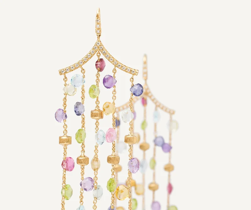 18K Yellow Gold Gemstone Chandelier Earrings