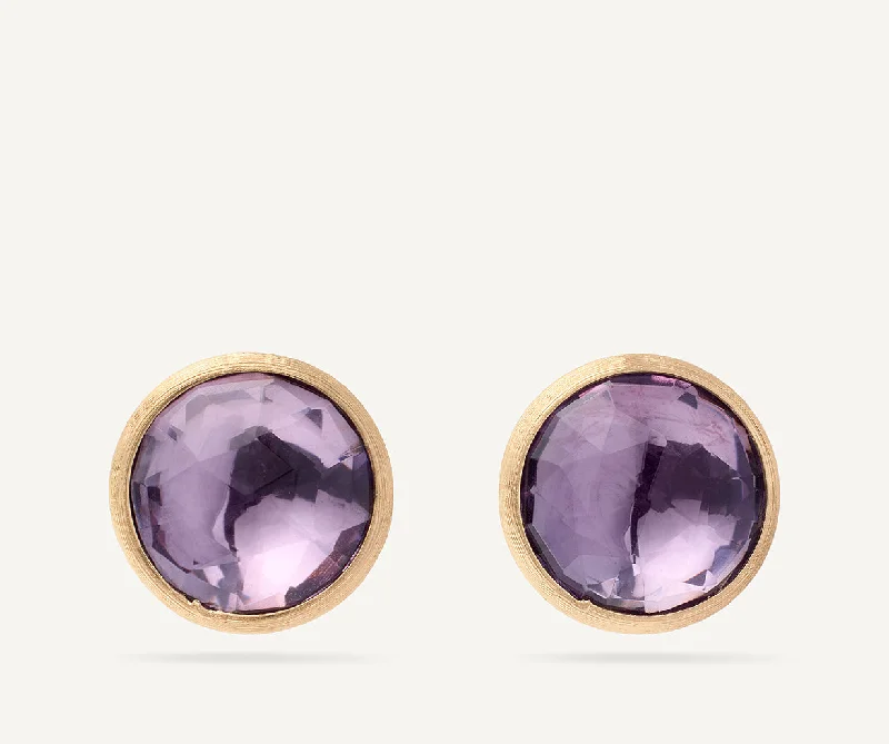 18K Yellow Gold Gemstone Stud Large Earrings