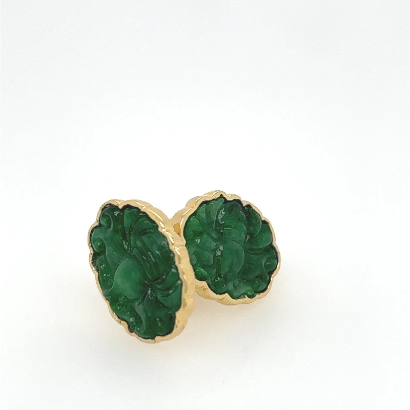 18K Yellow Gold Jade Hand Carved Earrings