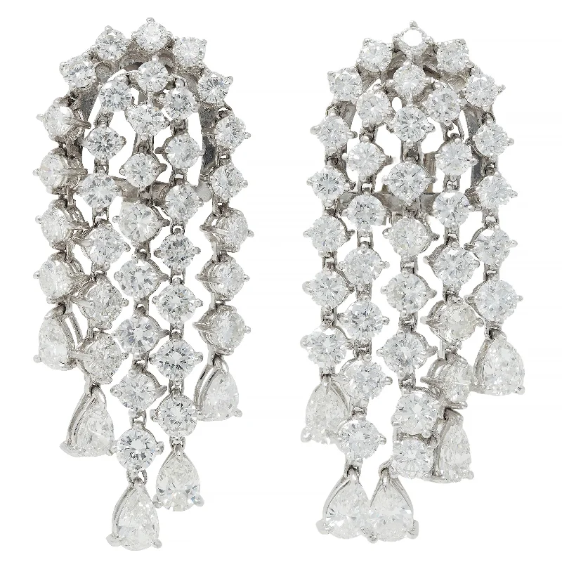 1950's Capri 9.56 CTW Diamond 18 Karat White Gold Vintage Waterfall Fringe Earrings