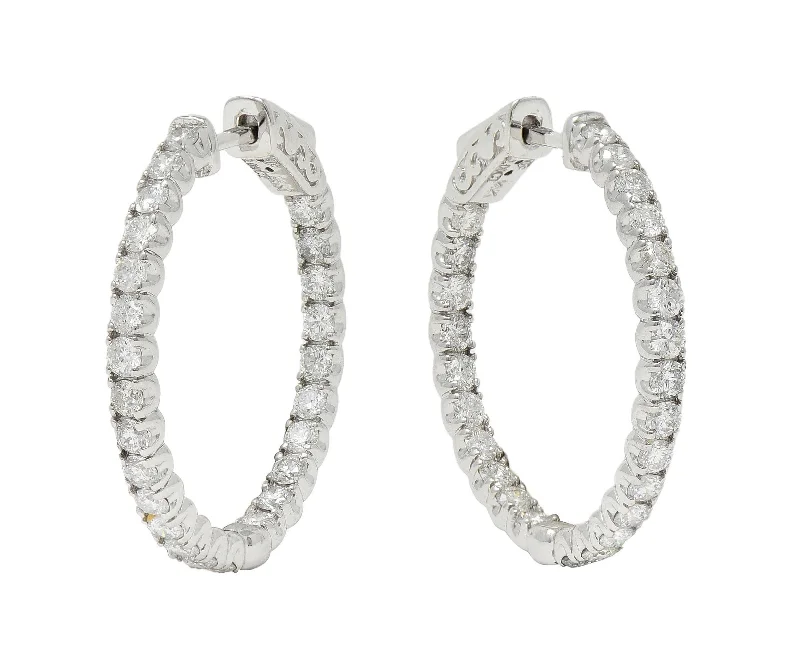 2.00 CTW Diamond 14 Karat White Gold Inside Outside 27 MM Hoop Earrings