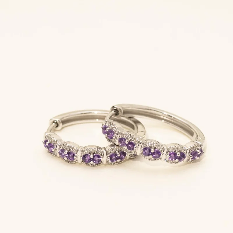 Amethyst Hoop Earrings in 14kt White Gold with Diamonds (1/5ct tw)