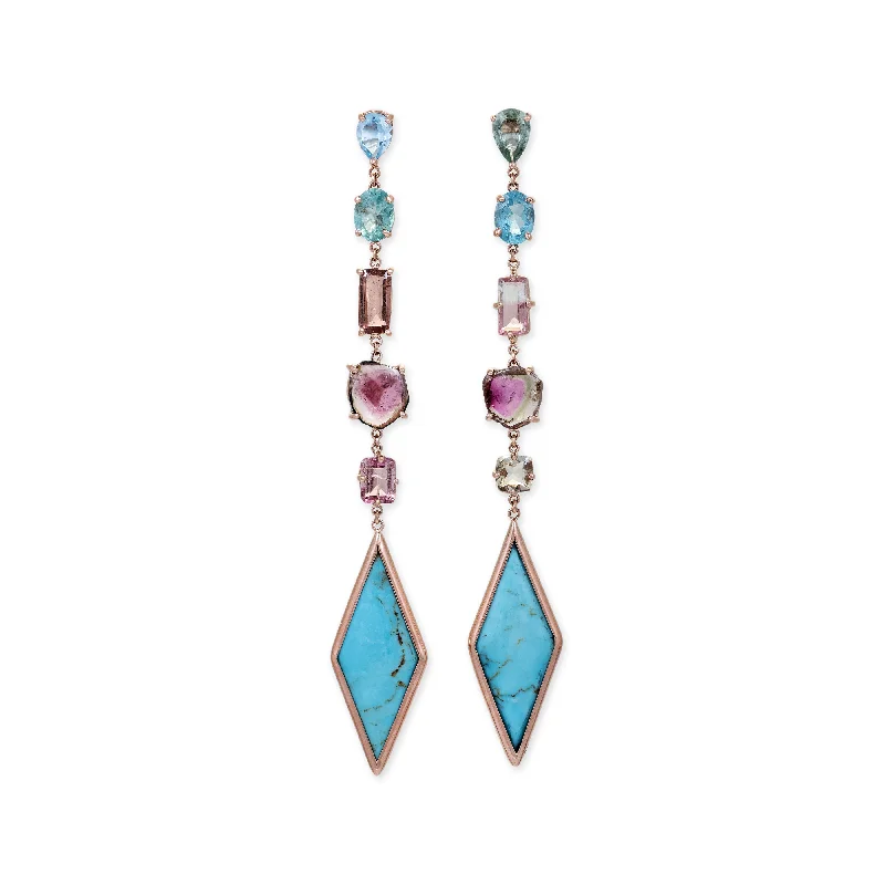 ASSORTED TOURMALINE + TURQUOISE KITE EARRINGS