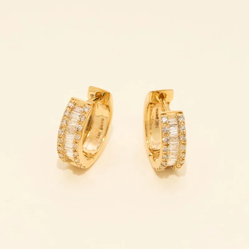 Baguette Diamond Huggie Hoop Earrings in 14kt Yellow Gold (3/8ct tw)