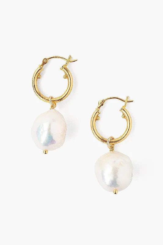 Baroque Pearl Hoop Earrings White