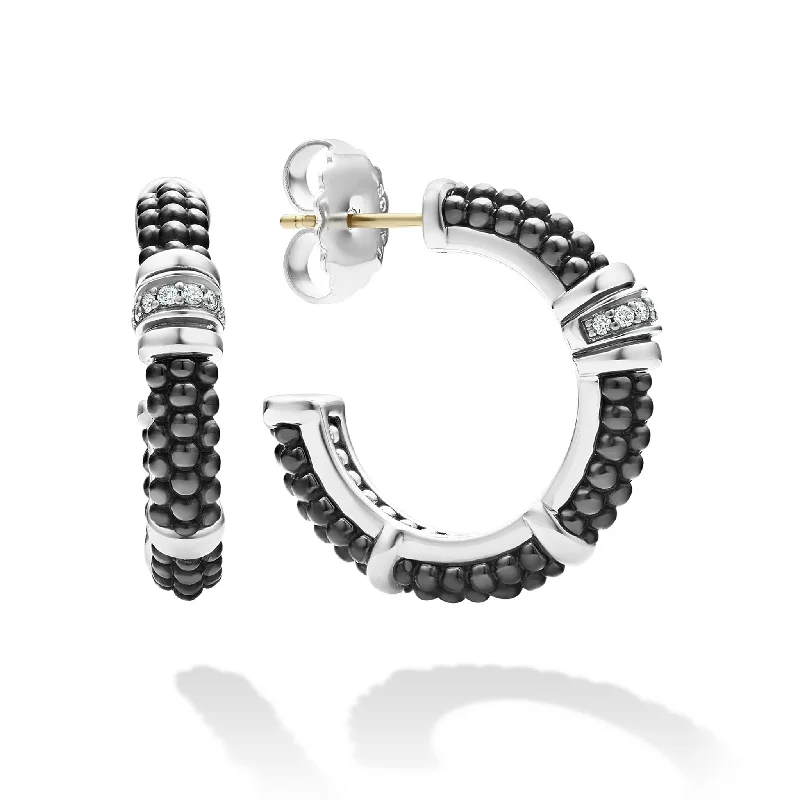 Black Caviar Ceramic and Diamond Hoop Earrings