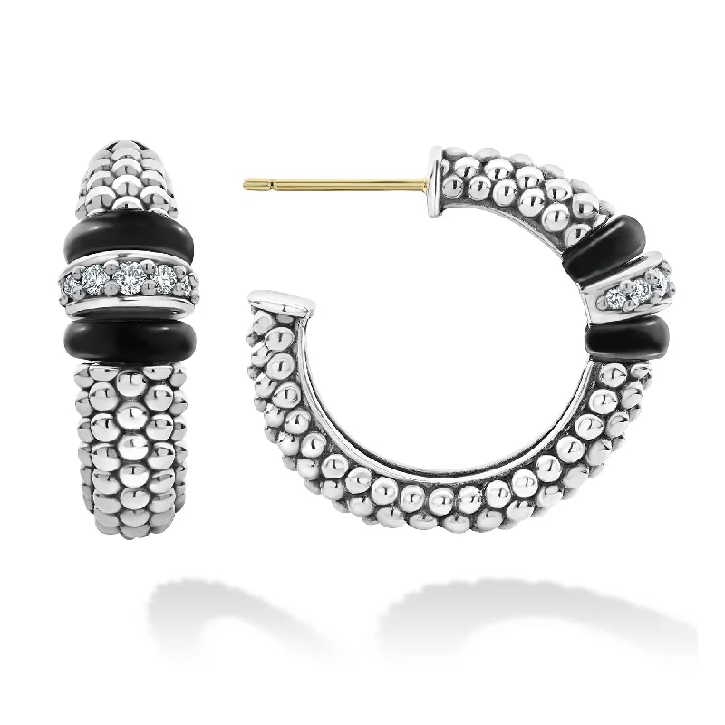 Black Caviar Ceramic Caviar Diamond Hoop Earrings