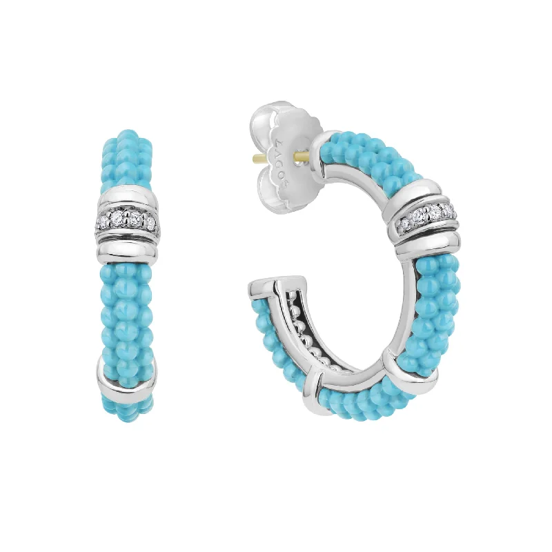 Blue Caviar Ceramic and Diamond Hoop Earrings