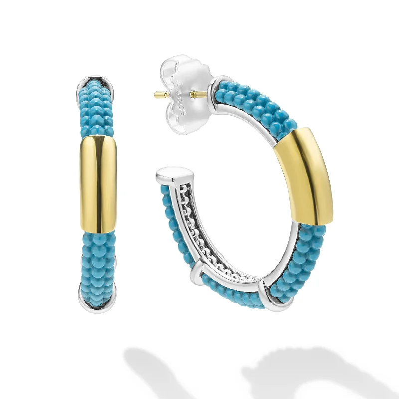 Blue Caviar 18K Gold and Blue Ceramic Hoop Earrings