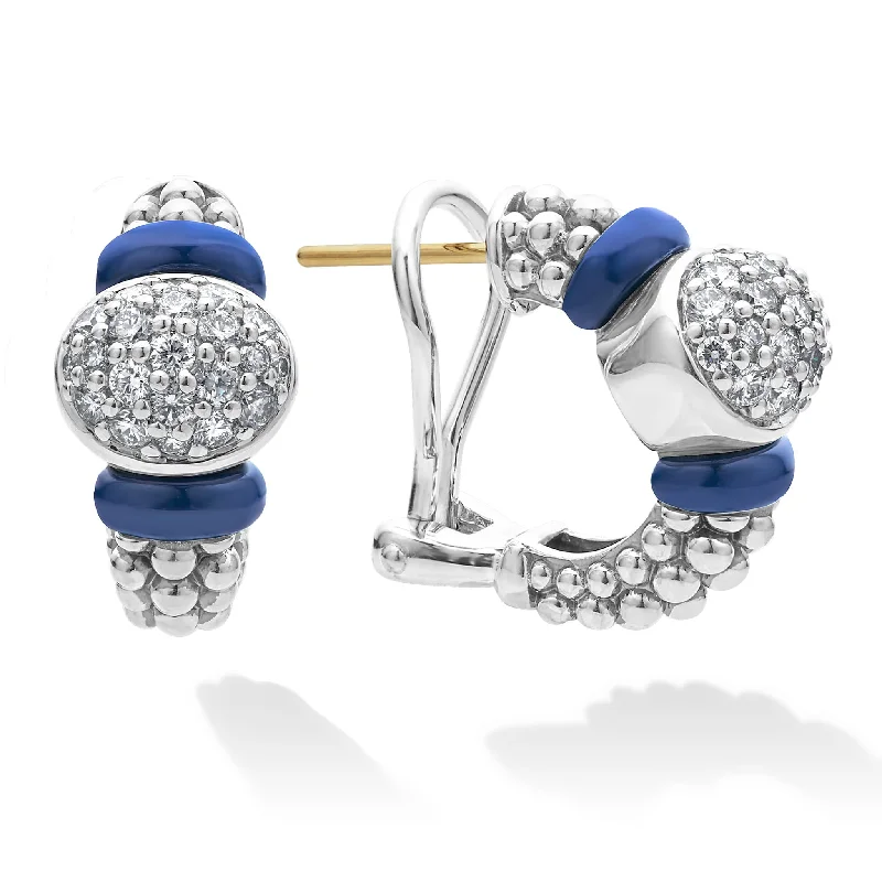 Blue Caviar Diamond Oval Ceramic Hoop Earrings