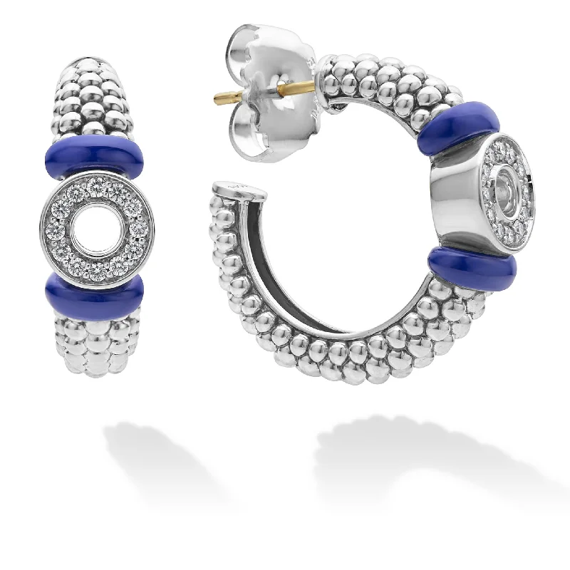 Blue Caviar Ceramic and Diamond Circle Hoop Earrings