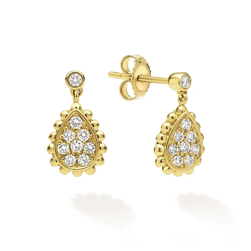 18K Caviar Gold Diamond Drop Earring