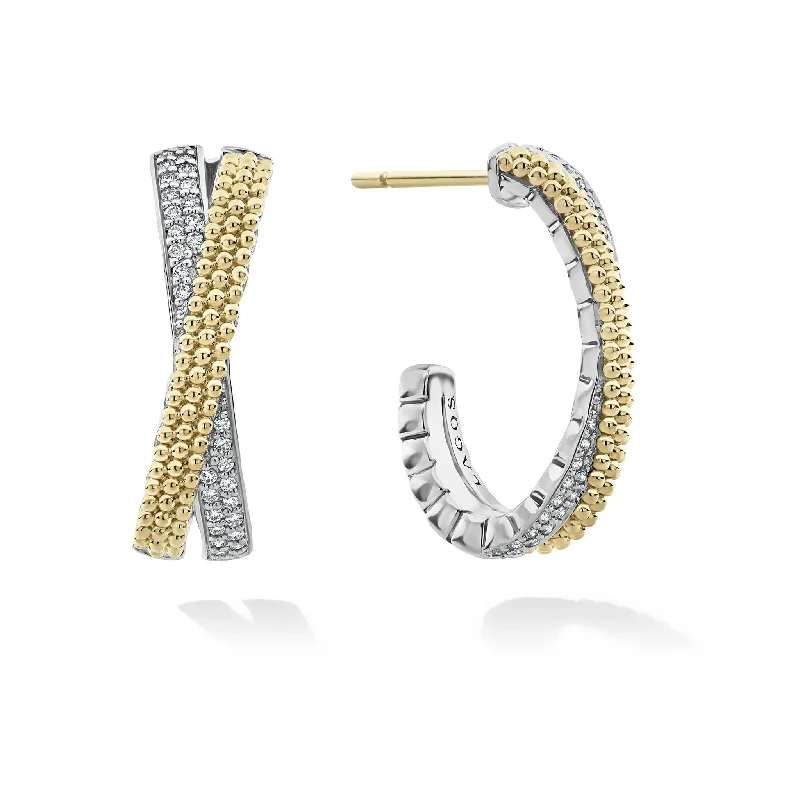 Caviar Lux Two-Tone Caviar X Diamond Hoop Earrings