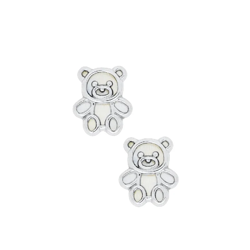 Childrens Teddy Bear Mother of Pearl Earrings in Sterling Silver