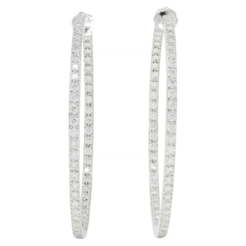 Contemporary 3.60 CTW Diamond 18 Karat White Gold Inside-Outside Hoop Earrings