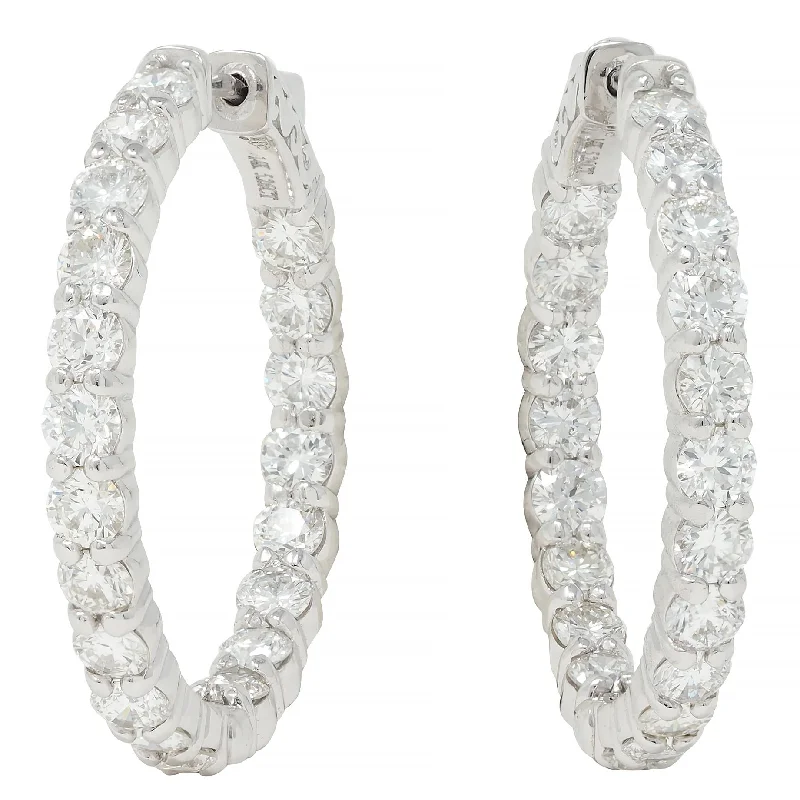 Contemporary 5.26 CTW Diamond 14 Karat White Gold Inside Outside Hoop Earring