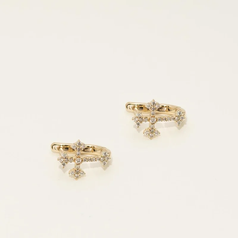 Diamond Cross Huggie Hoop Earrings in 10kt Yellow Gold (1/4ct tw)