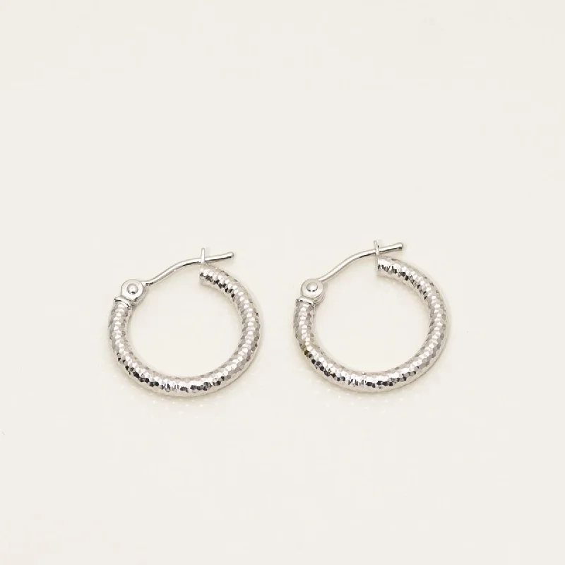 Diamond Cut Textured Hoop Earrings in 14kt White Gold (15mm)