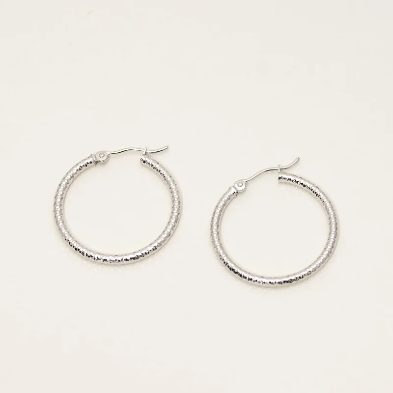 Diamond Cut Textured Hoop Earrings in 14kt White Gold (25mm)