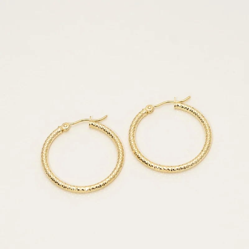 Diamond Cut Textured Hoop Earrings in 14kt Yellow Gold (25mm)