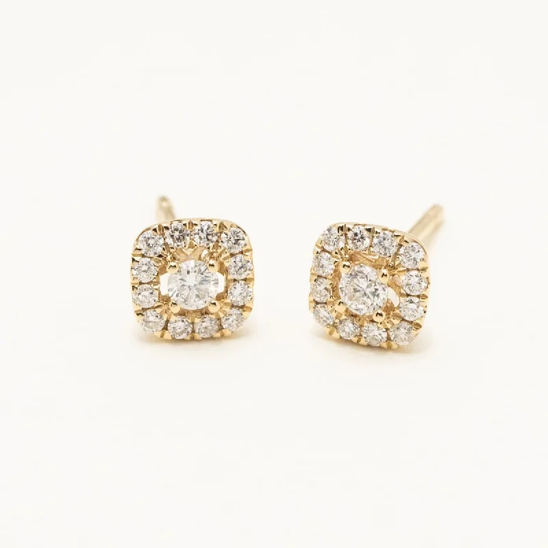 Diamond Halo Earrings in 14kt Yellow Gold (1/4ct tw)