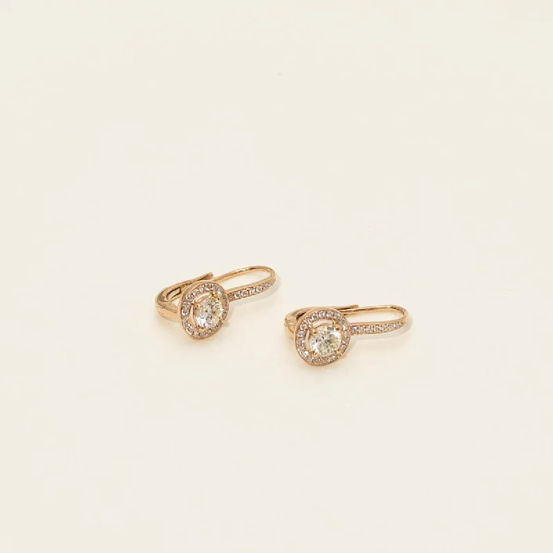 Diamond Halo Leverback Earrings in 14kt Rose Gold (7/8ct tw)