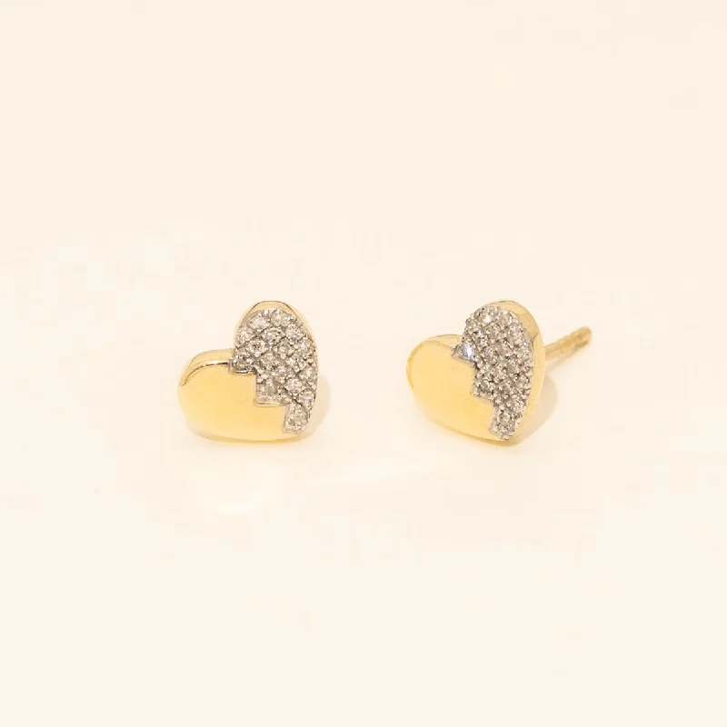 Diamond Pave Heart Earrings in 10kt Yellow Gold (1/7ct tw)