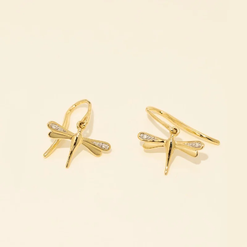 Dragonfly Earrings with Diamonds in 10kt Yellow Gold