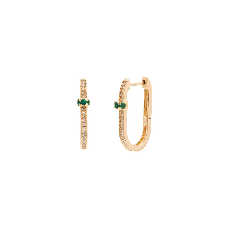 Emerald & Diamond Pavé U Hoops | Solid 14K Gold