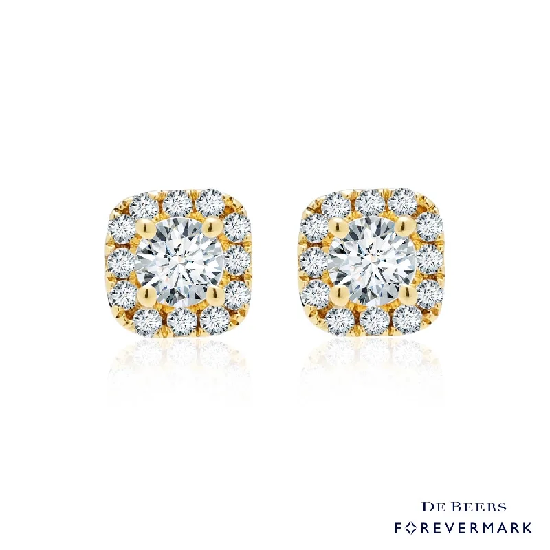 Forevermark Cushion Halo Diamond Earrings in 18kt Yellow Gold (3/8ct tw)