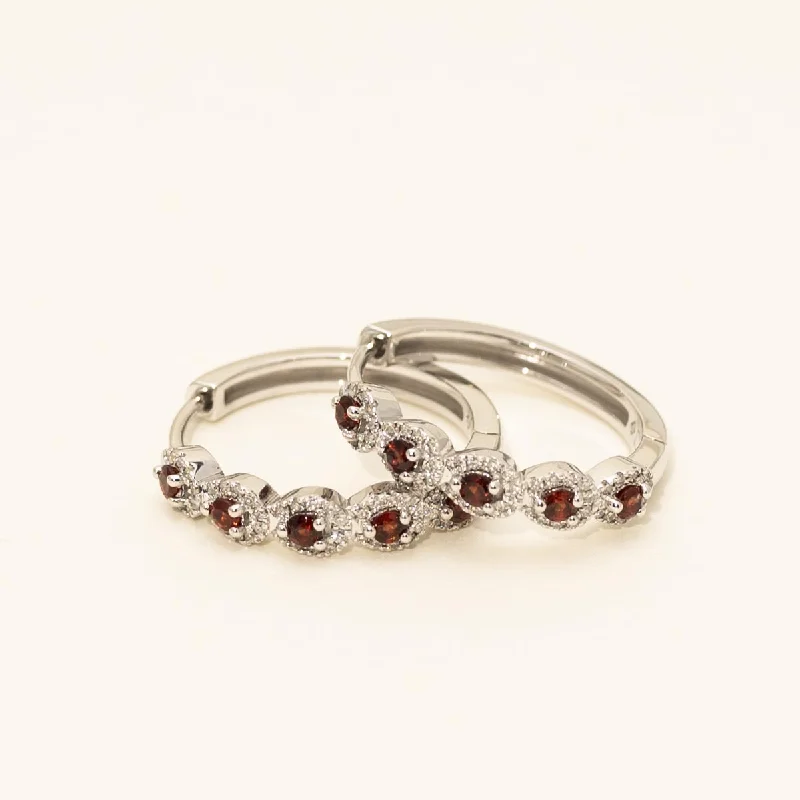 Garnet Hoop Earrings in 14kt White Gold with Diamonds (1/4ct tw)