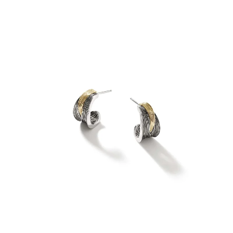 John Hardy Bamboo Collection J Hoop Earrings in Sterling Silver and 18kt Yellow Gold