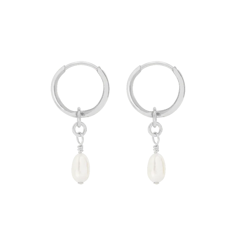 Lulita Pearl Mini Hoops - Silver