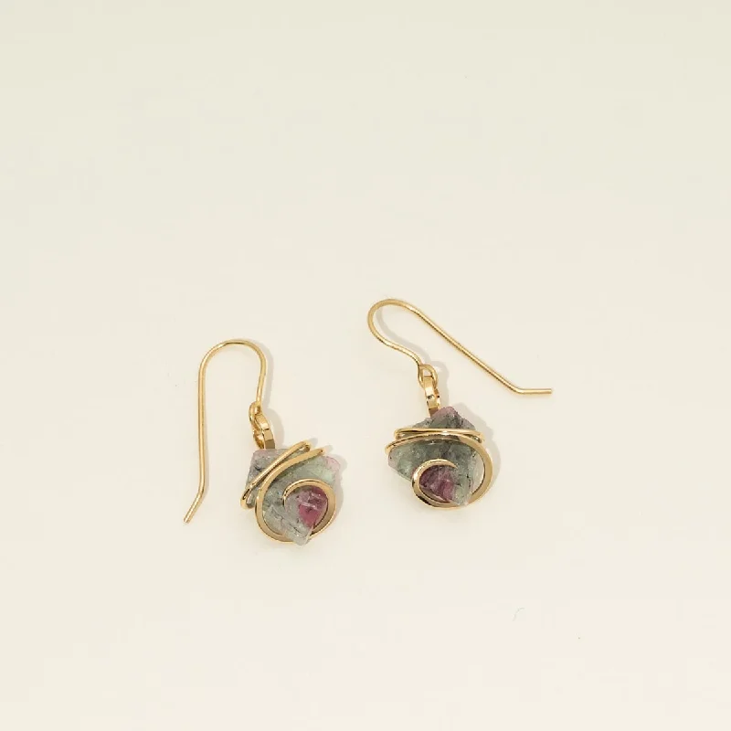 Maine Bicolor Tourmaline Earrings in 14kt Yellow Gold