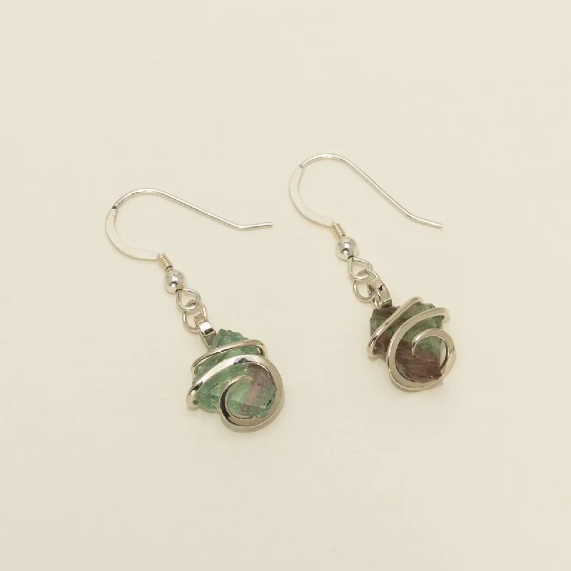 Maine Bicolor Tourmaline Earrings in Sterling Silver