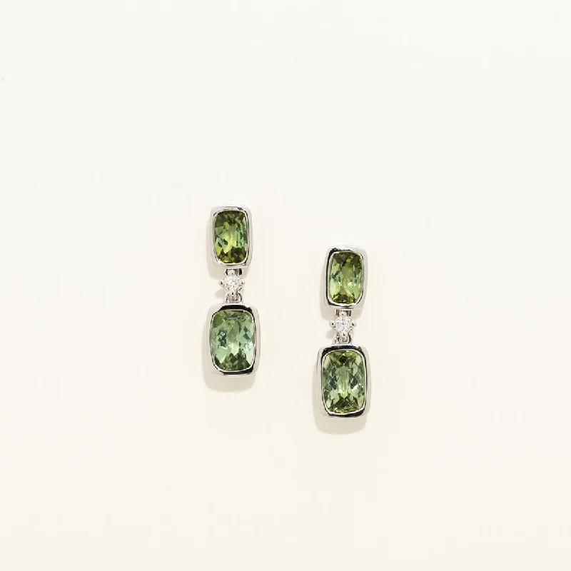 Maine Green Tourmaline Earrings in 14kt White Gold with Diamonds (.03ct tw)