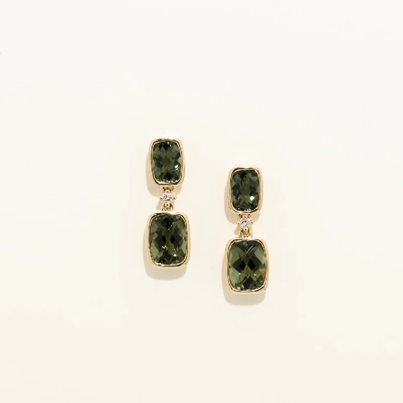 Maine Green Tourmaline Earrings in 14kt Yellow Gold with Diamonds (.03ct tw)