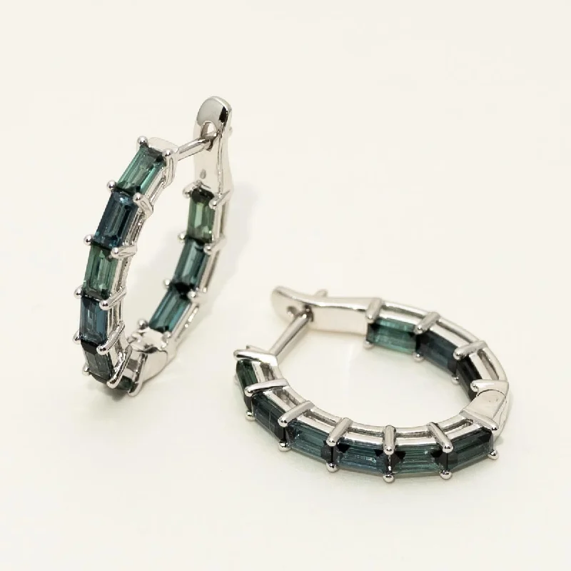 Maine Indicolite Tourmaline Inside Out Hoop Earrings in 14kt White Gold