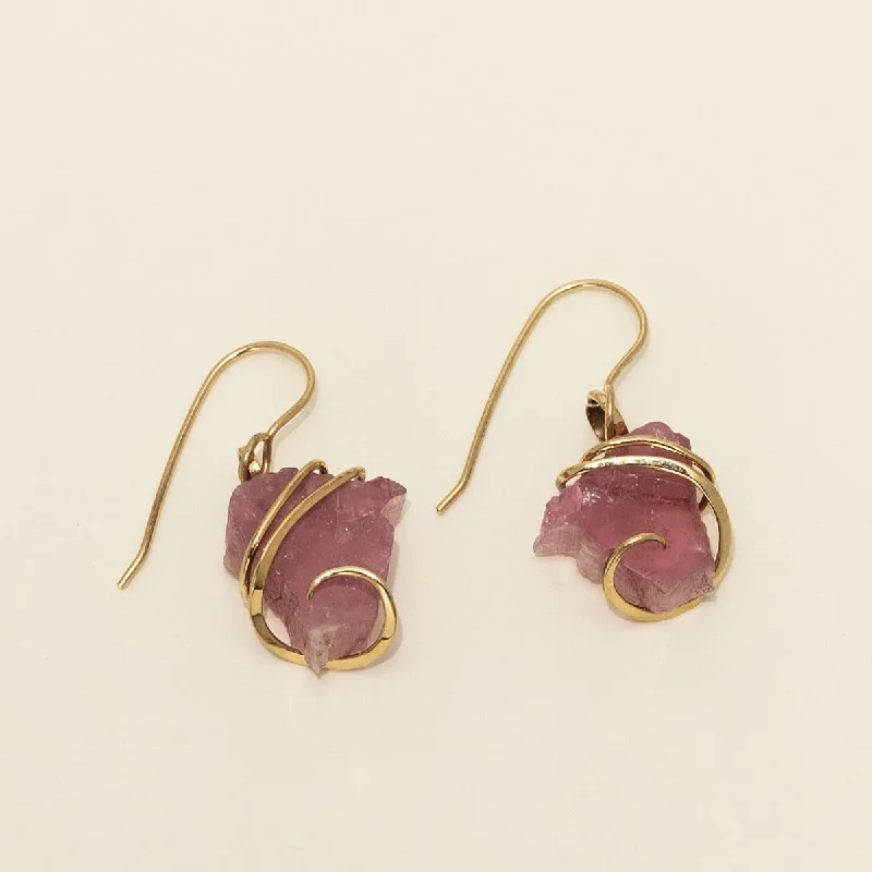 Maine Pink Tourmaline Earrings in 14kt Yellow Gold