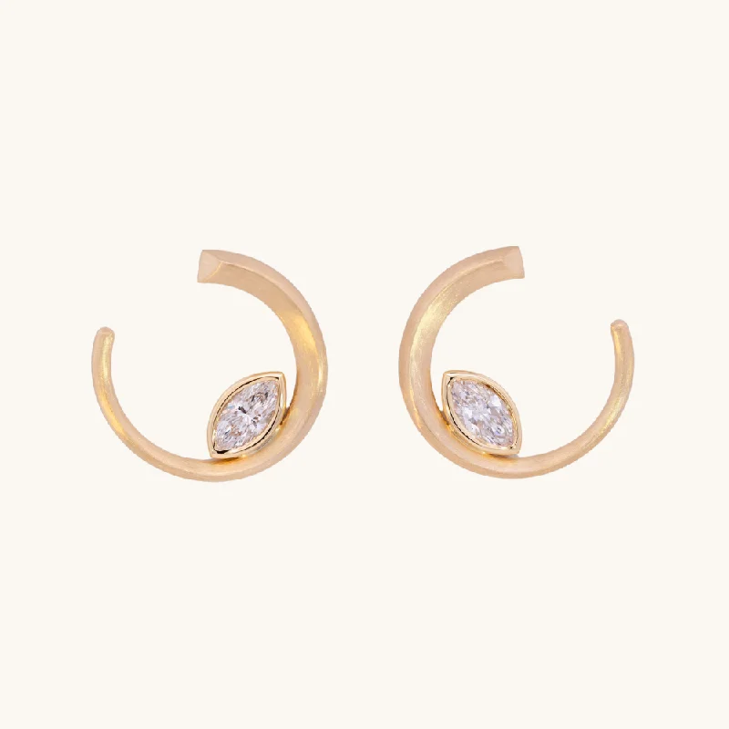 Marquise Lab Diamond Crescent Moon Earrings