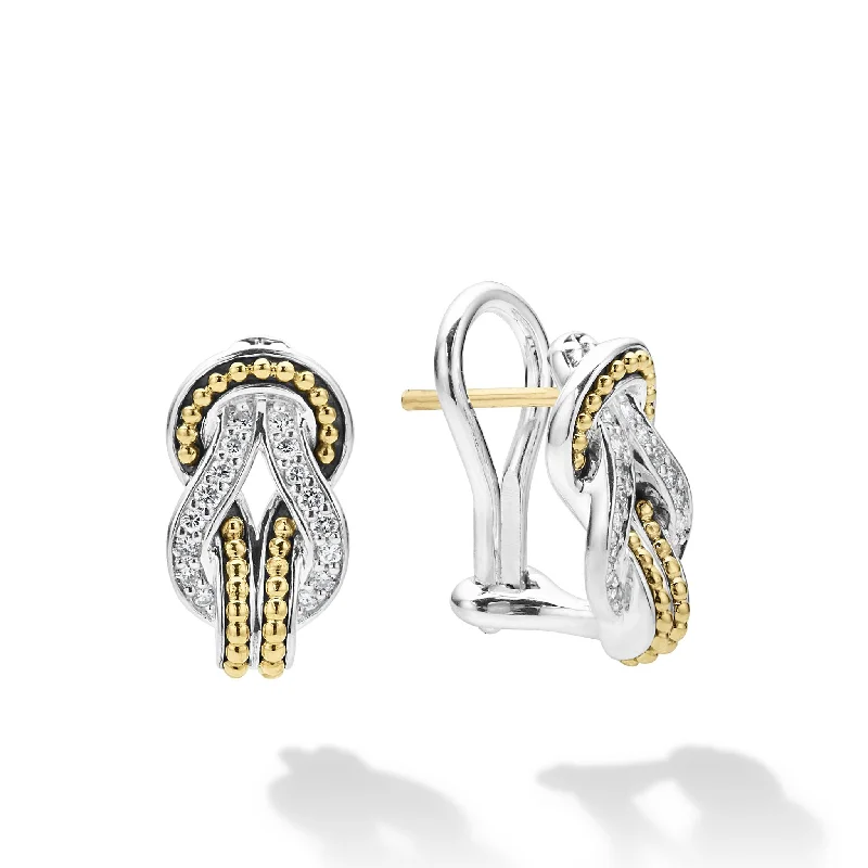 Newport Two-Tone Knot Diamond Huggie Earrings