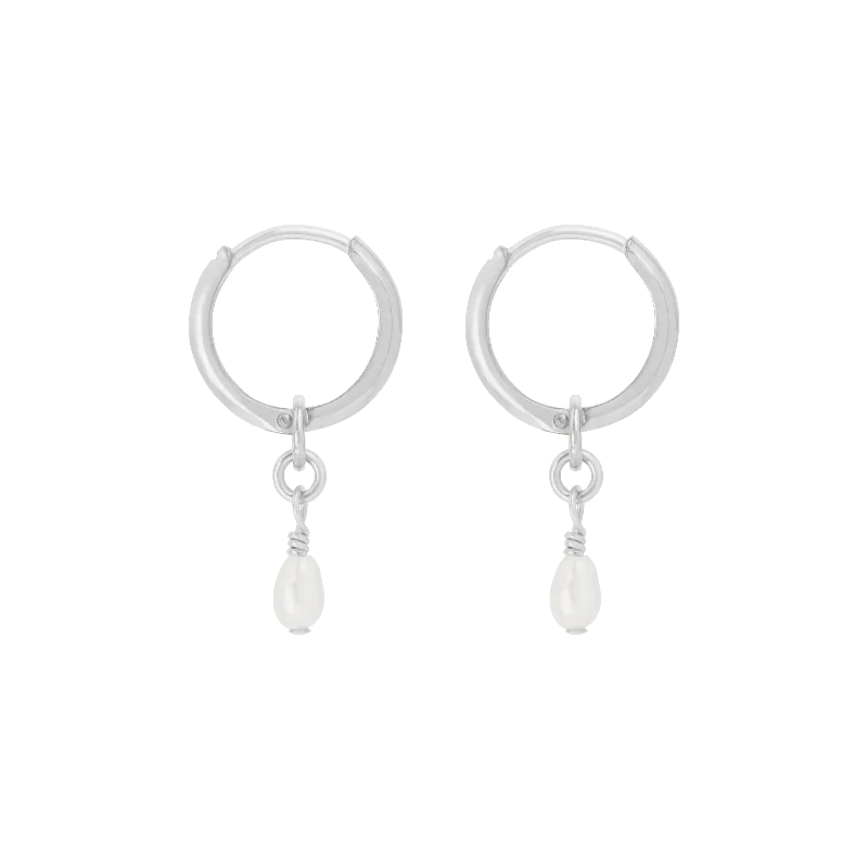 Noa Pearl Mini Hoop Earrings - Silver